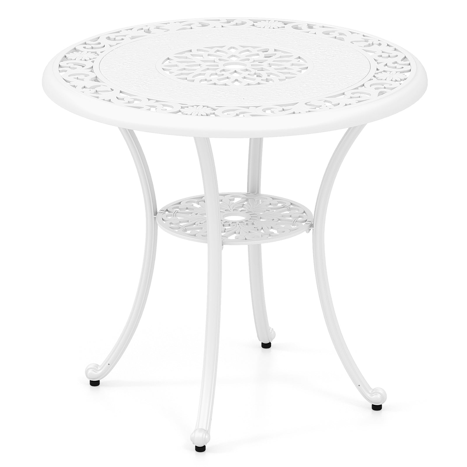 Tangkula Table de salle à manger de patio en aluminium moulé de 31,5 po, table de bistrot ronde d'extérieur avec trou de parasol de 2 po